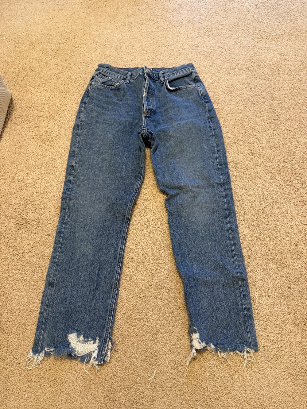 AGOLDE Distressed Straight Leg Jeans - Size 27 - Medium Blue